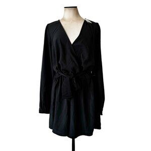 NWT Abercrombie & Fitch Black Long Sleeve Wrap Belted Romper XL